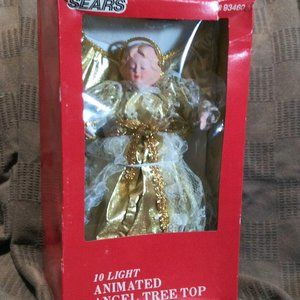 VINTAGE ANIMATED LIGHTED 12" ANGEL CHRISTMAS HOLIDAY TREE TOPPER BY SEARS IN BOX